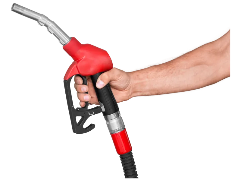 Arm and hand holding petrol hose