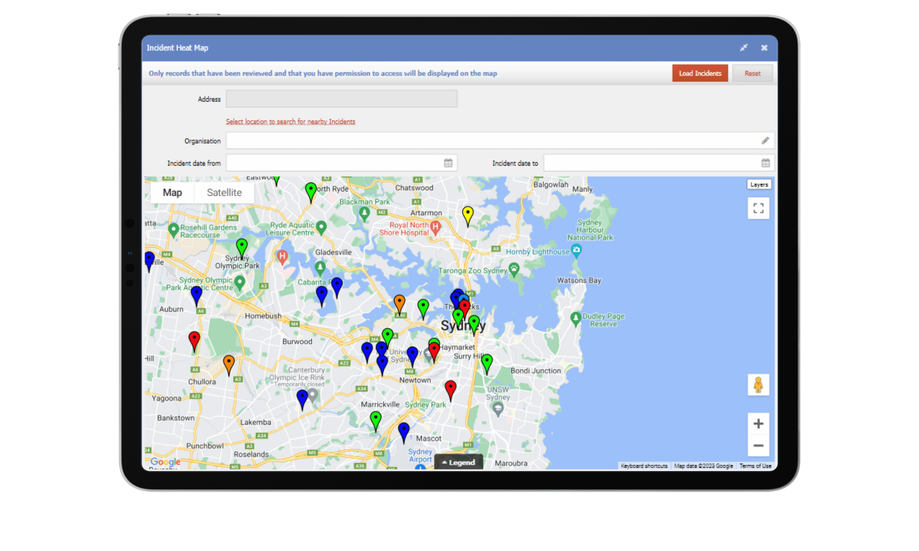 Figtree Systems Geolocation screen on iPad