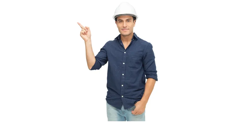 Man in hardhat pointing